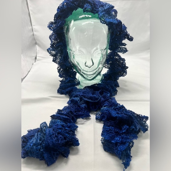 Handmade Blue Ruffled Scarf - Picture 3 of 9